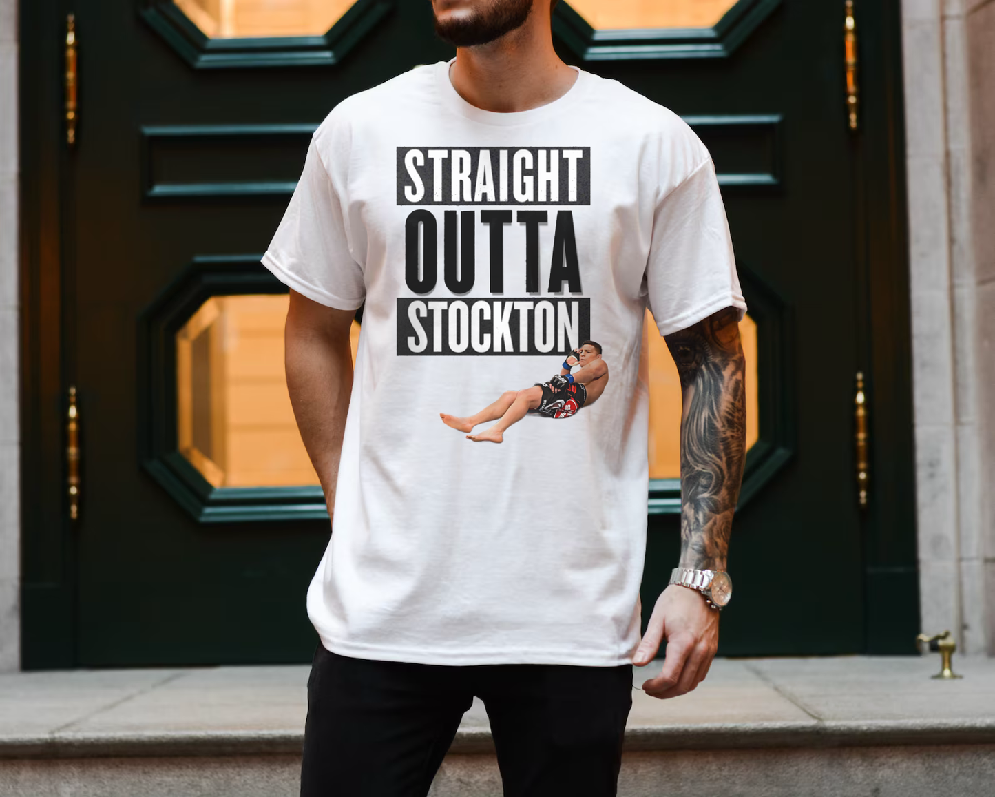 Straight Outta Stockton Unisex Softstyle T-Shirt, Show your unwavering support for Nick Diaz with this premium quality shirt - Kings Origin Apparel