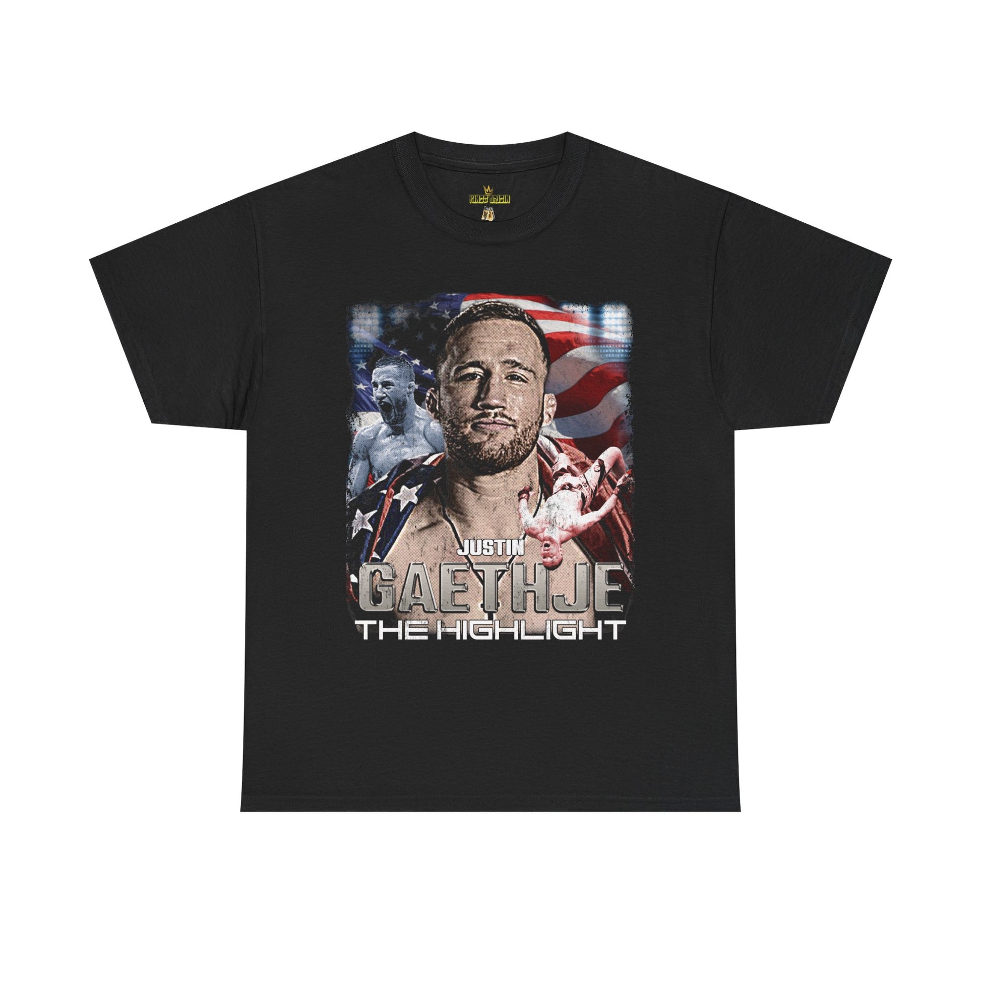 Justin Gaethje "The Highlight" MMA American Flag Graphic T-Shirt - Black - Kings Origin Apparel