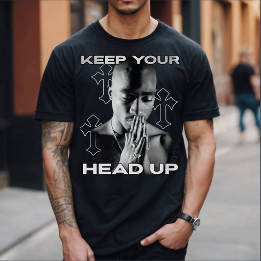 Tupac Hip Hop Shirt Unisex Heavy Cotton Tee - "Keep Your Head Up" T-Shirt for Motivation & Inspiration, Perfect Gift for Music Lovers, Streetwear, - Kings Origin Apparel